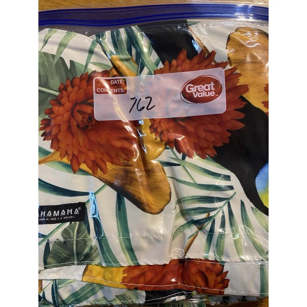 Tropical Toucans Palm Frans‎ Flowers Lined Swim Trunks Men's 32x7 Mahamaha